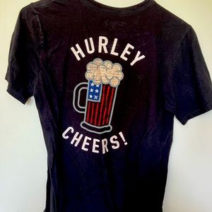 Hurley Men's Short Sleeve Black Cheers Graphic Logo T-Shirt Barely Worn